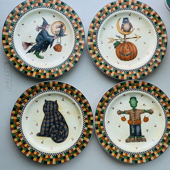 Oneida Sakura Debbie Mumm Halloween Patterns Salad Plates 8" Ceramic Set of 4 - Picture 1 of 7
